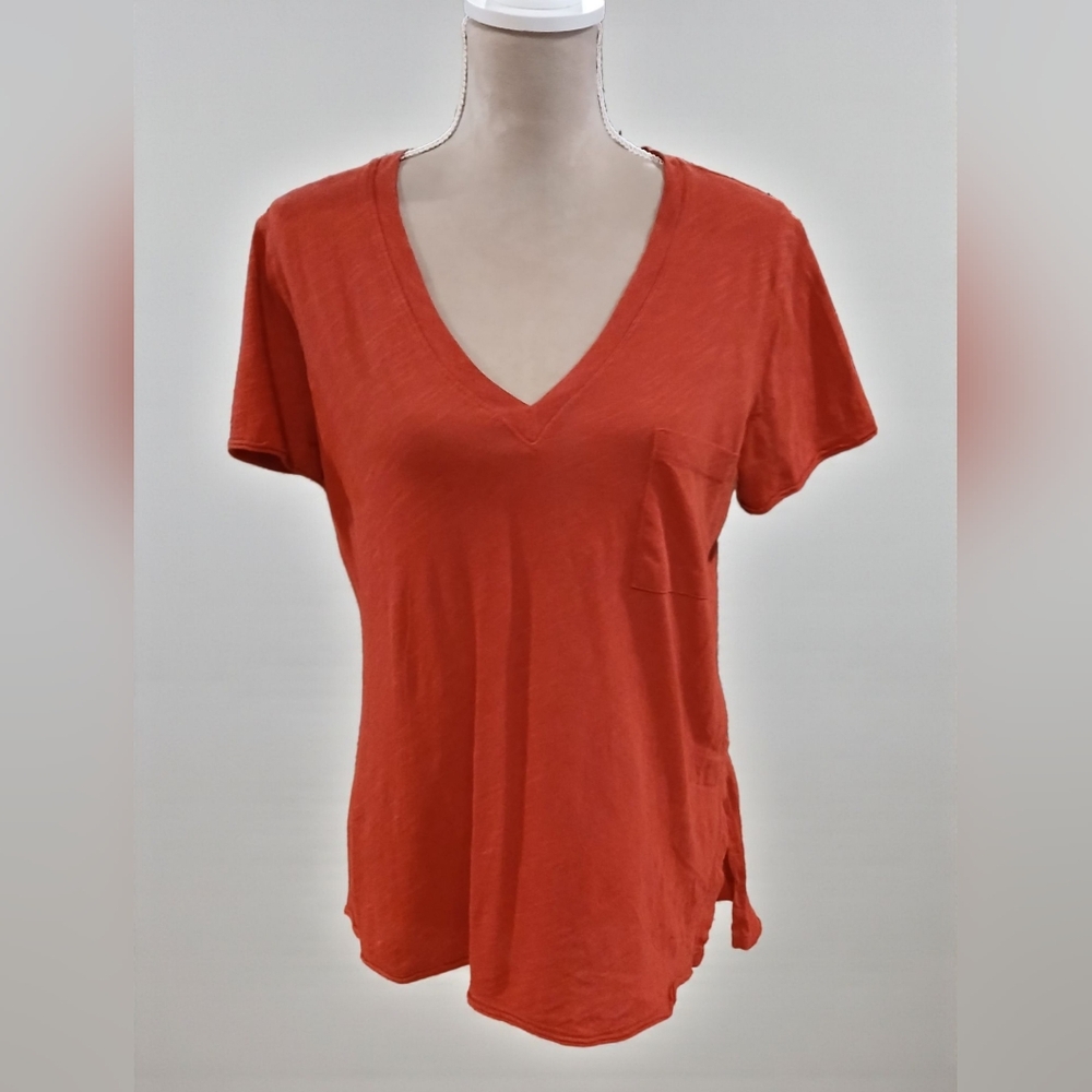 Heyson Cotton Deep Vneck Pocket Tunic Tshirt Lightweight Red Womans Medium